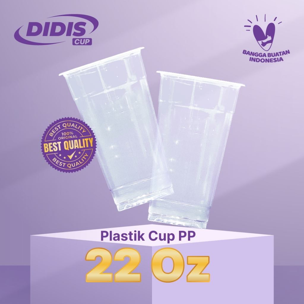 CUP PLASTIK GELAS DIDIS 22oz DATAR Tipis Bening Gelas Es Teh Jumbo Murah - 50 Pcs