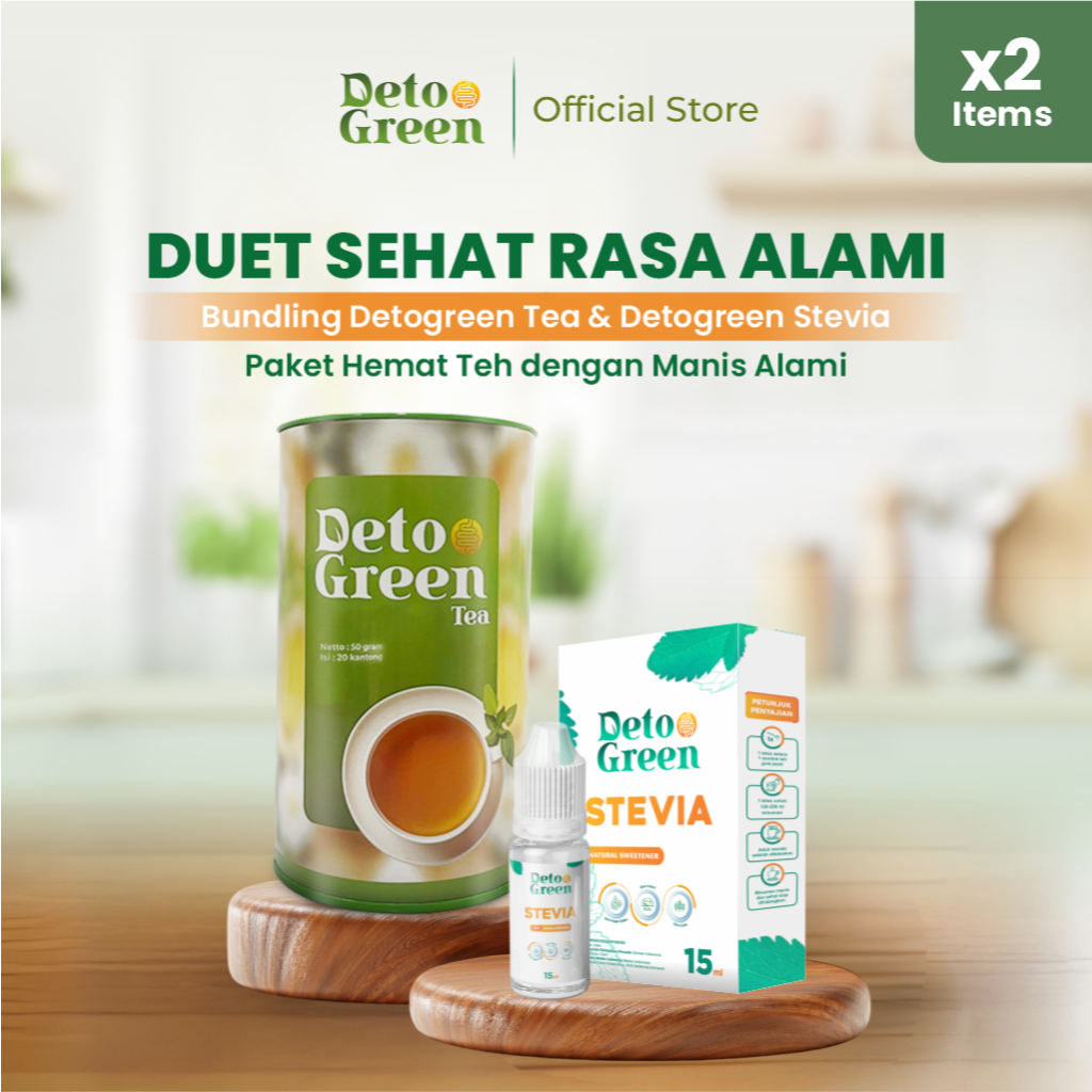 

DETOGREEN Teh dan Stevia Bundling Hemat Detoks Alami Tanpa Kalori Natural Sweetener Usus Bersih 2pcs