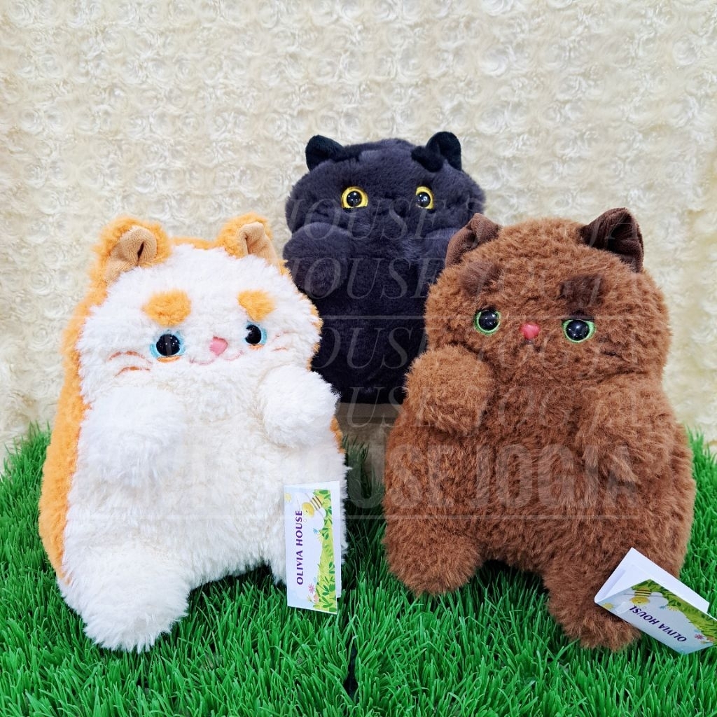 Boneka Kucing Hitam Coklat Boneka Kitten Mata Keras Boneka Kucing Chubby