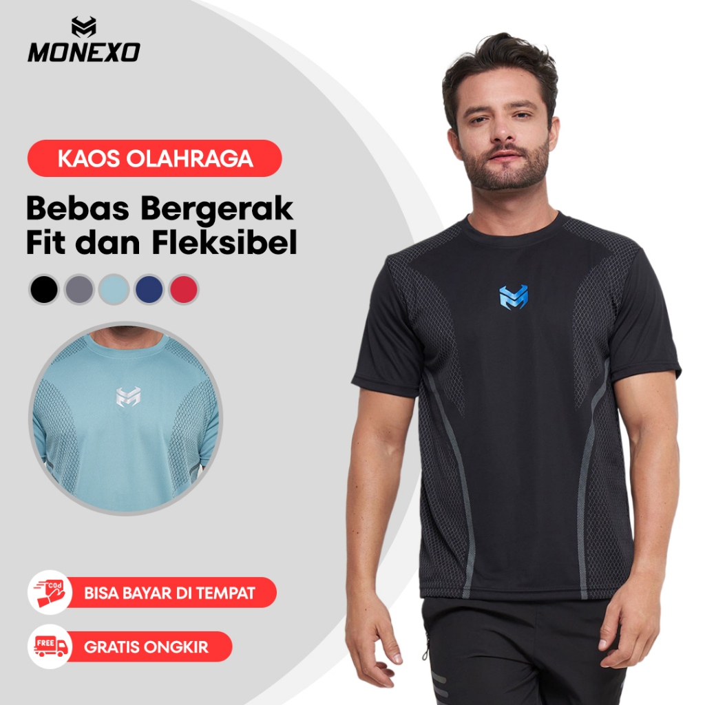 Monexo-Kaos Olahraga Pria Kaos Olahraga Pria Bahan Skecher Nyaman untuk Gym Lari Running Jersey Pria
