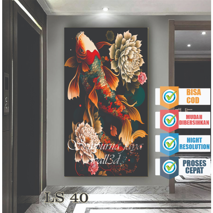 Wallpaper dinding ikan, Wallpaper dinding ikan koi, stiker dinding motif 3d