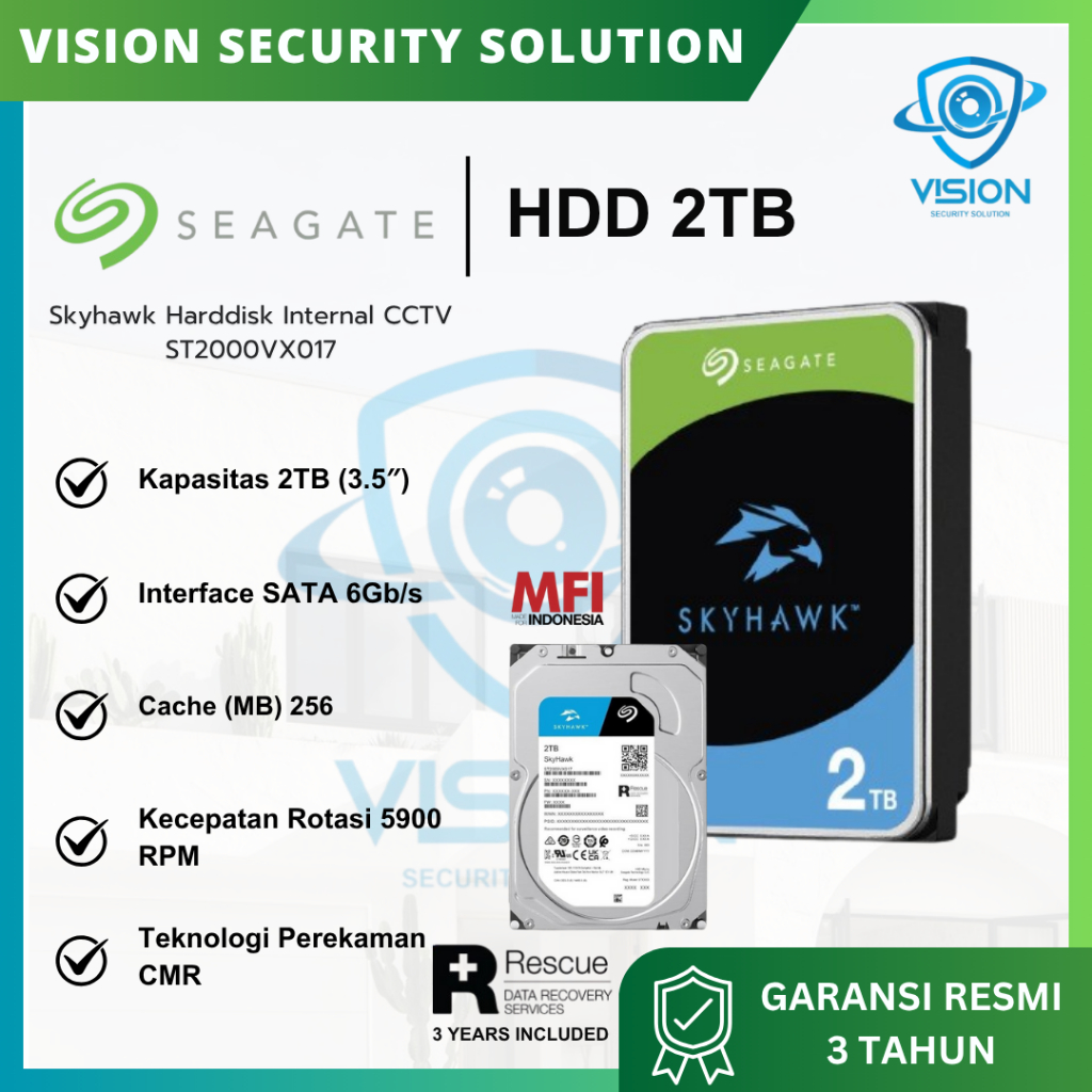 Seagate 2TB Skyhawk Harddisk HDD Surveillance For CCTV Garansi MFI
