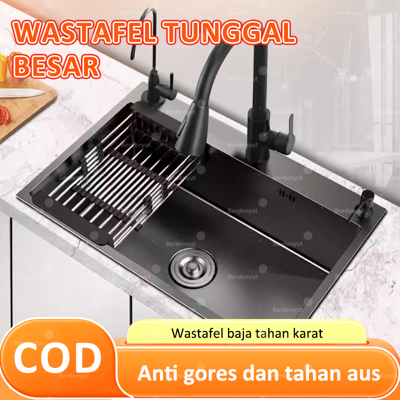 Paket Kitchen Sink 1 Set Stainless Hitam Bak Cuci Piring Stainless Sink Cuci Piring Dengan Keran