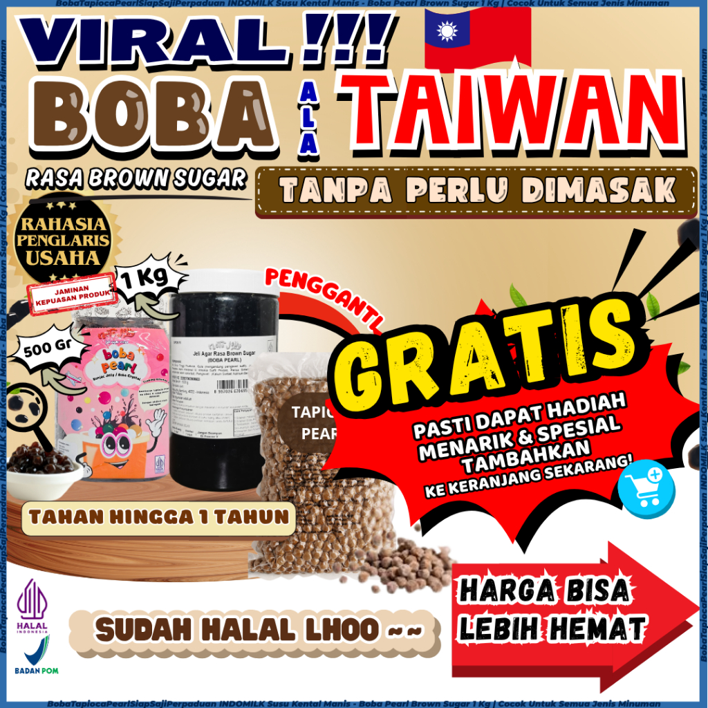 

BobaTapiocaPearlSiapSajiPerpaduan INDOMILK Susu Kental Manis - Boba Pearl Brown Sugar 1 Kg | Cocok Untuk Semua Jenis Minuman