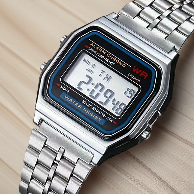 Jam Tangan Wanita Digital Kotak Rantai Model Casio
