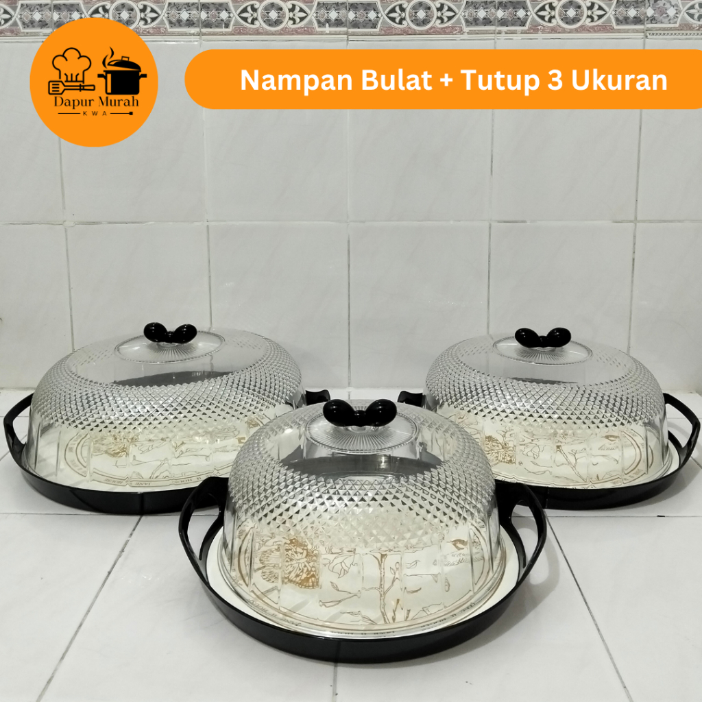 Nampan Bulat + Tutup / Nampan Plastik / Nampan Saji / Tempat Kue / 3 Ukuran
