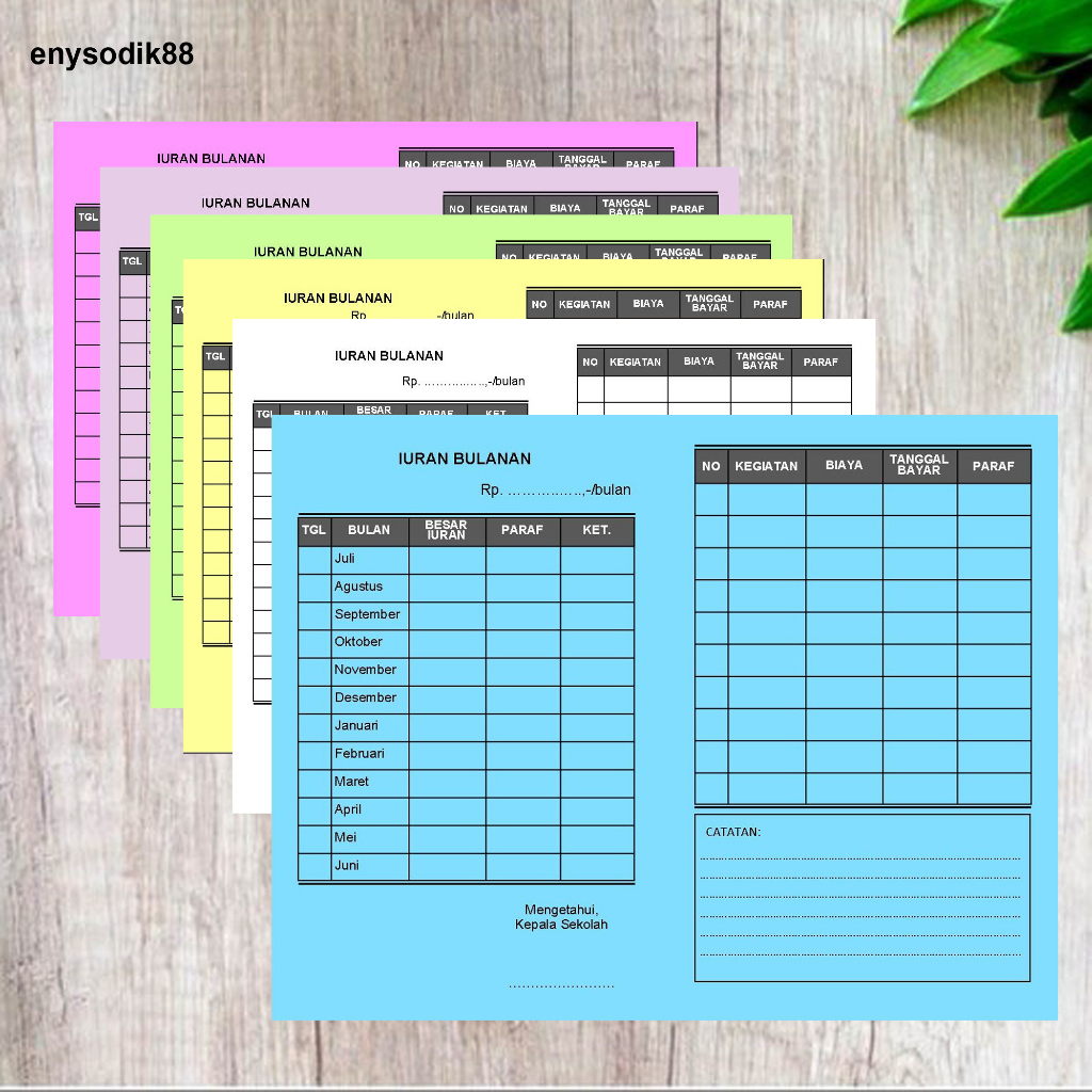 

ES88 NON-CUSTOM 50 PCS KARTU IURAN PAUD SD SMP SMA /SPP/BP3/INFAQ BULANAN JUMBO