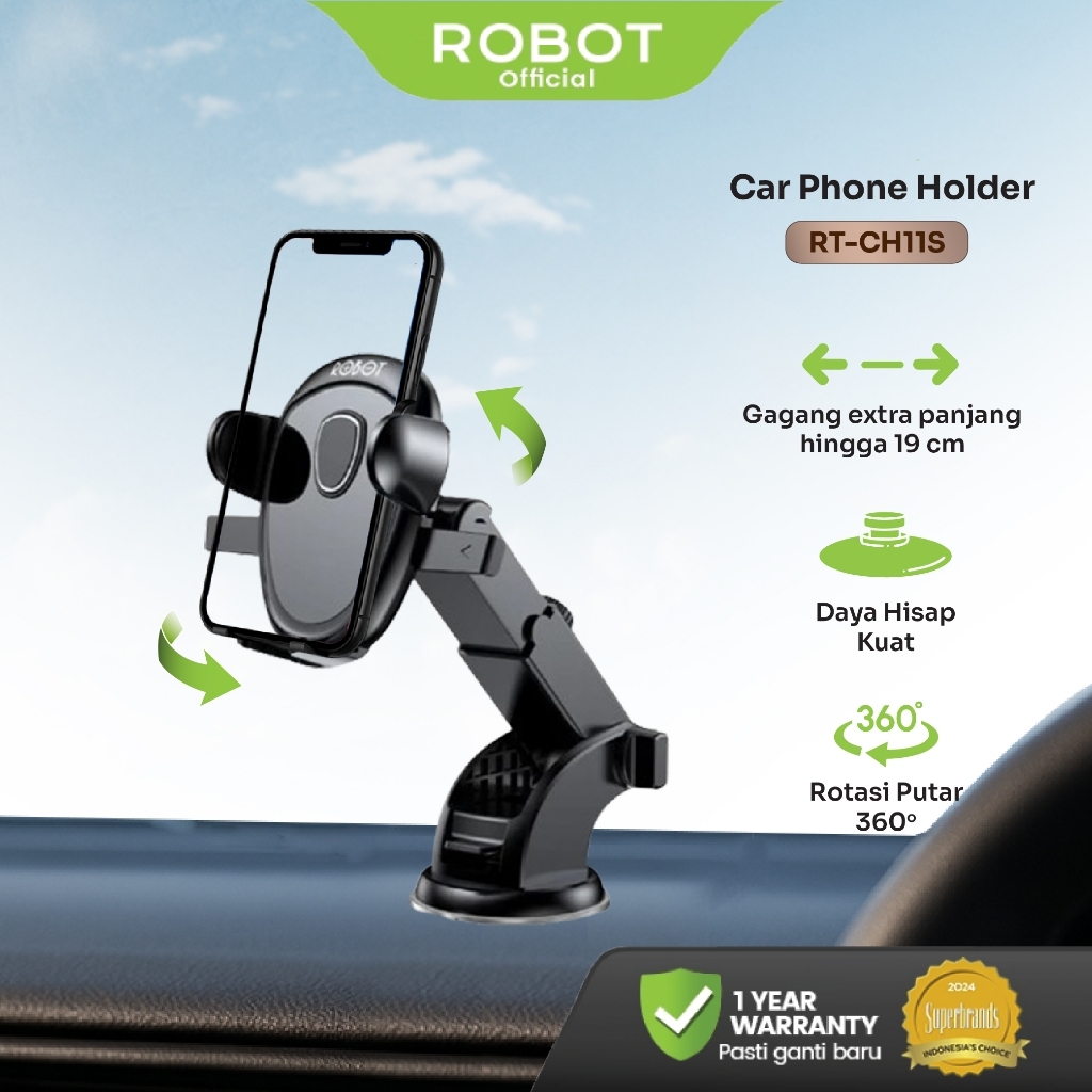 ROBOT Universal Car Holder Rotasi 360 Derajat Stand Holder HP Mobil Kuat dan Kokoh dengan Triangle L