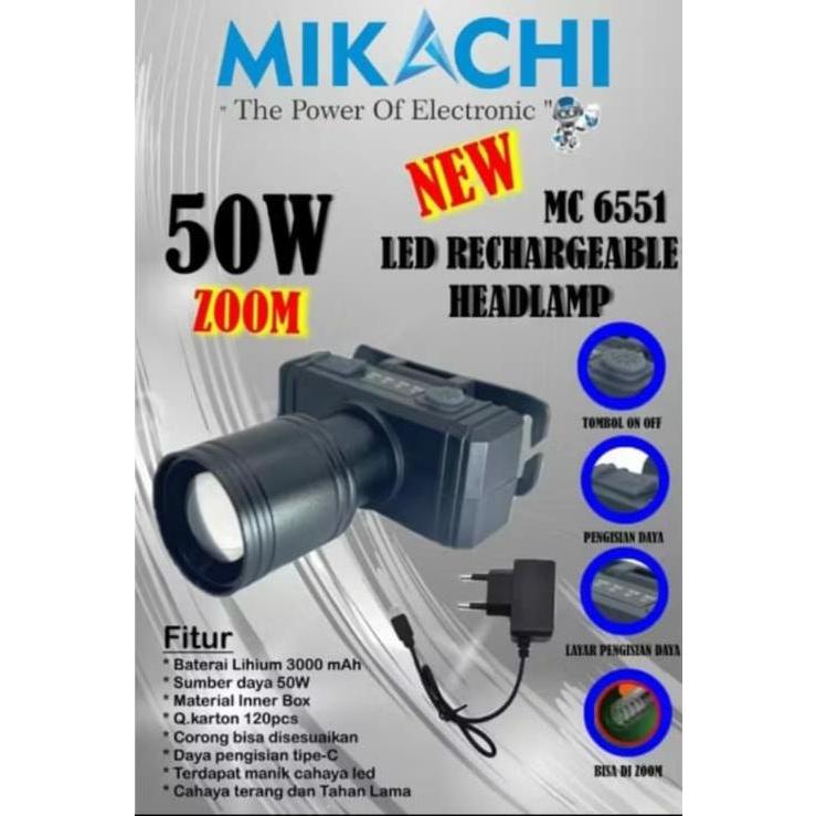 Sente Kepala zoom Mikachi 50W MC-6551 cahaya putih original 100%