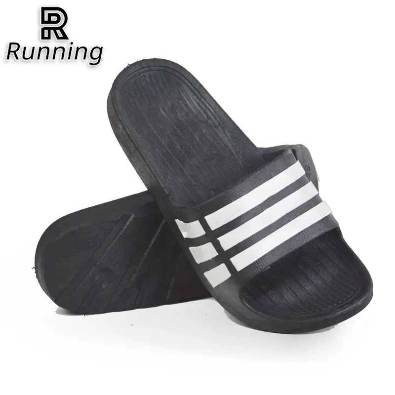 [Running] Sandal Pria Slip On Karet Jelly Motif Garis 3 Size 39-44 Hitam Shoes