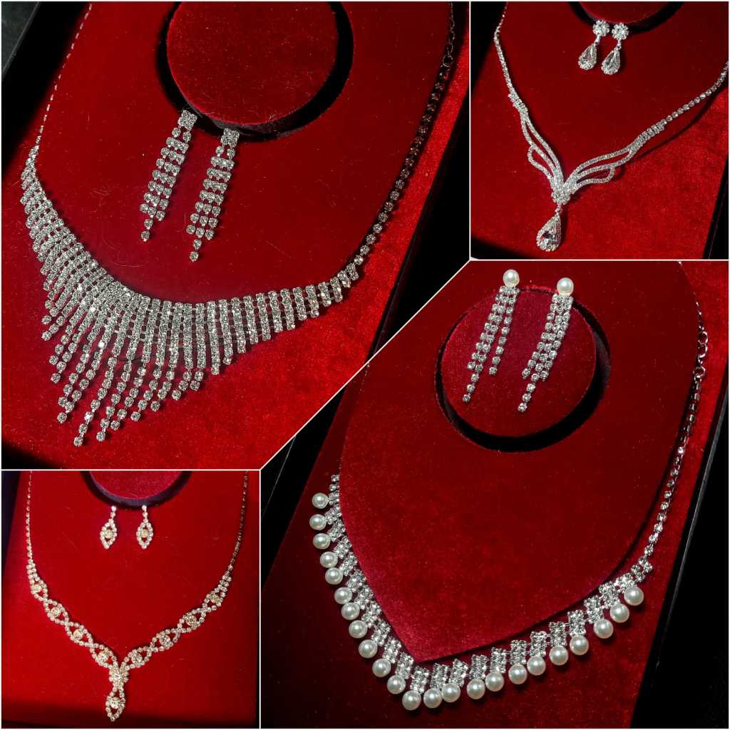 Kalung Acha -  Set Kalung Pernikahan Silver Simple - Kalung Wanita Pesta Wedding