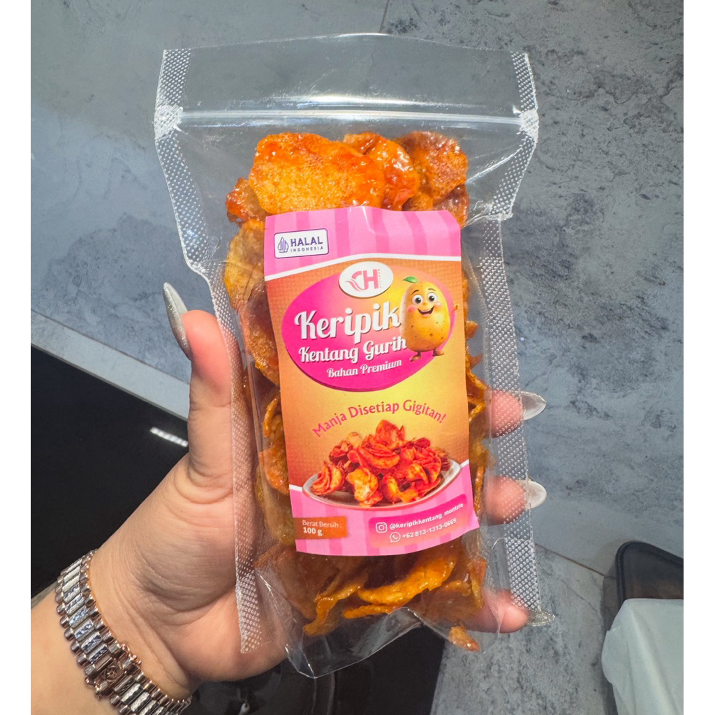 

Kemasan 100 gram Keripik Kentang Gurih By : CH-MONTELO