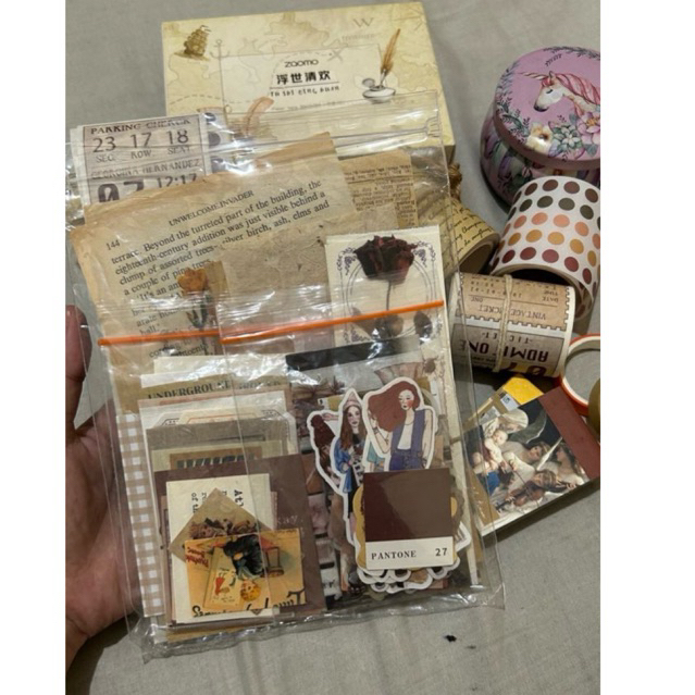 

Journaling kit scrapbooking kit stiker washi tape kerta Tema Coklat