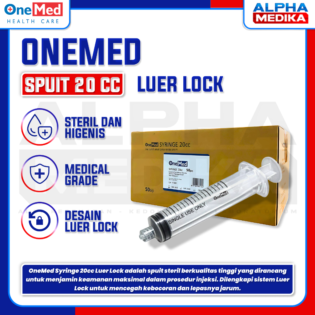 ONEMED - Spuit 20cc Onemed Lubang Tengah "LL" / Spuit 20ml Onemed Luer Lock Ecer