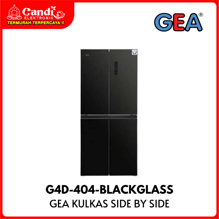 GEA Kulkas Side By Side 404 Liter 4 Pintu Bebas CFC Inverter Pengatur suhu digital G4D-404-BLACKGLAS