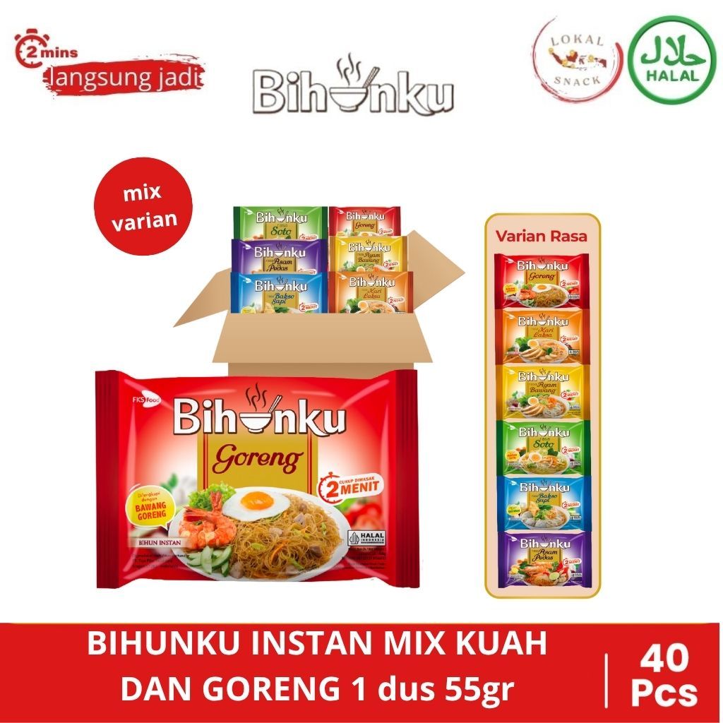 

Bihunku Instan Mix Varian Kuah & Goreng - 1 Karton 40 Pcs 55 Gr