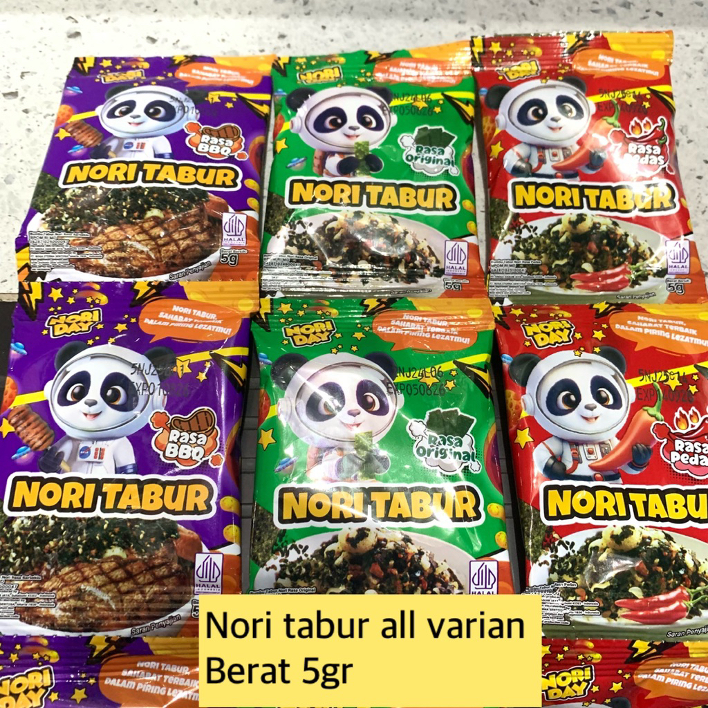 

Nori Tabur varian pedas original BBQ berat 5gr taburan nasi rumput laut abon cemilan halal termurah