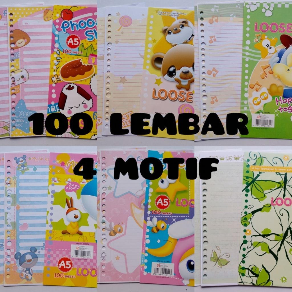 

100 LEMBAR ISI BINDER A5 HIPPO ( 1 PAK 4 MOTIF )
