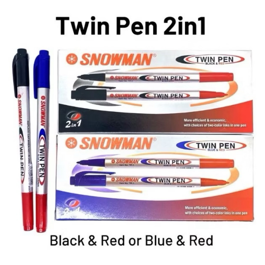 

Twinpen 2 Warna Per Lusin (12pcs)| Twinpen Snowman 2 Warna Merah Hitam | Twinpen Snowman Merah Biru | Spidol 2 Warna Timbal Balik