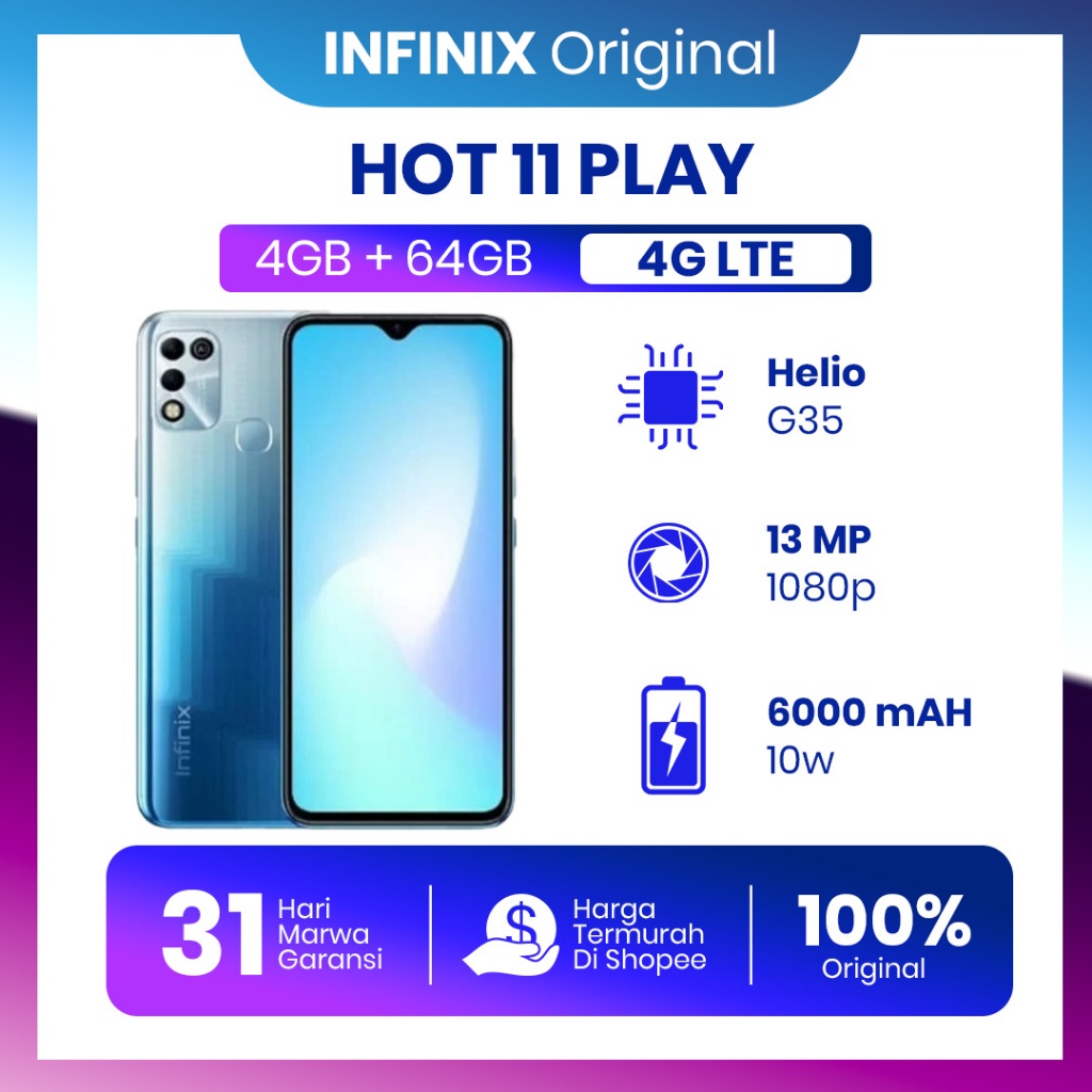 Infinix Hot 11 Play 4/64GB FullSet Original Second Garansi 100% Normal Tanpa Kendala