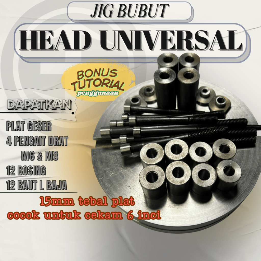 Jig Bubut Head Motor | Alat Bubut Kepala Silinder Presisi + 12 Bosing + Baut L M6 M8