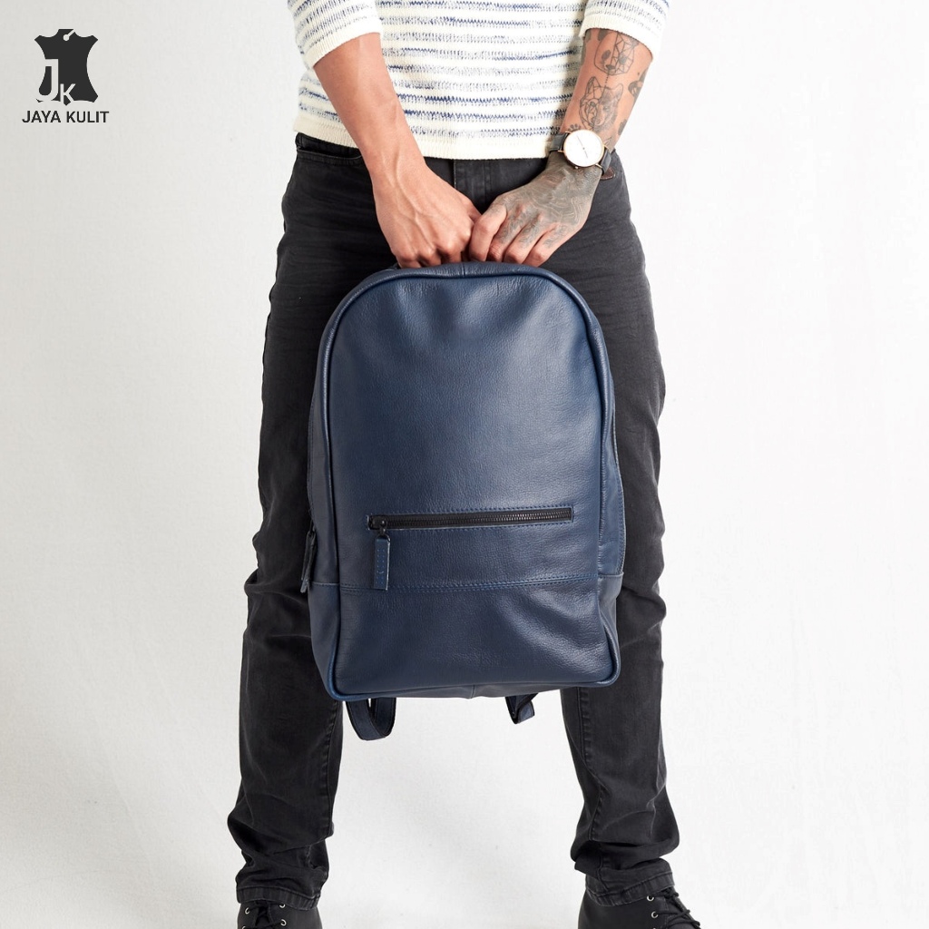 JAYA LEATHER Tas Ransel Kulit Asli Pria Wanita Unisex Premium Quality.JK.BISONTE Blue