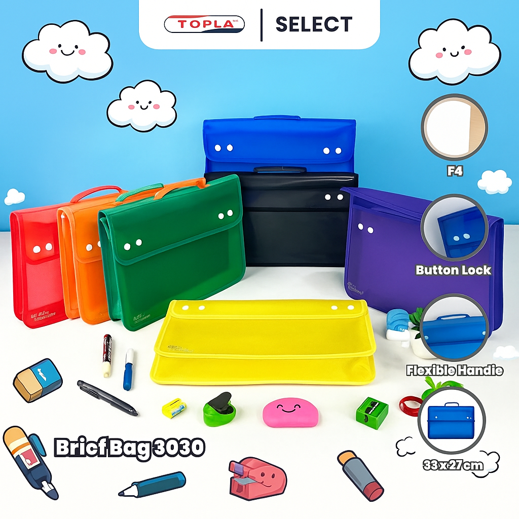 

Brief Bag 3080/3090 with handle tas dokumen jinjing kancing 4 kantoran dan sekolahan ukuran folio Topla