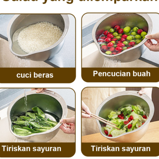 Miramart Wadah Tirisan Cuci Beras, Sayur, Buah Saringan Stainless - Alat Cuci & Saring Sayuran