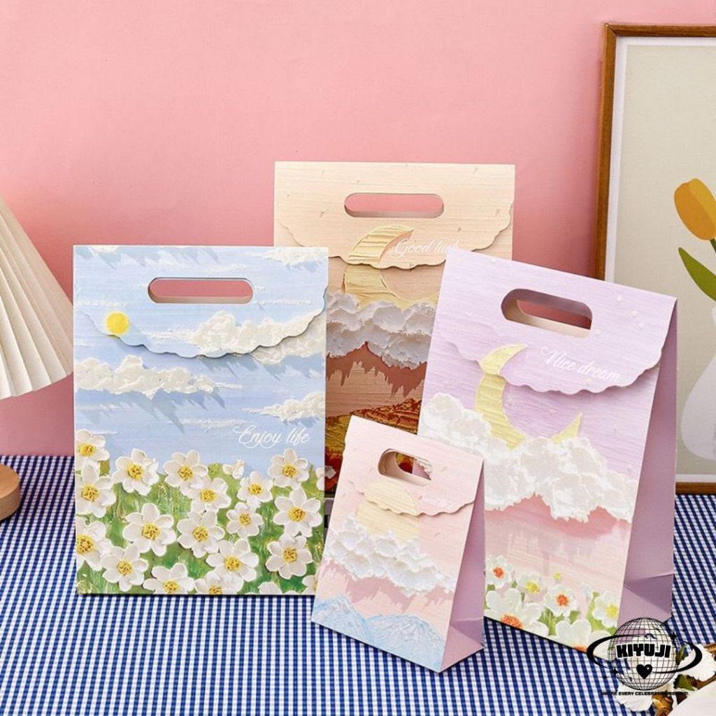 

Kiyuji Party Goodie Bag Tas Souvenir Kado Motif Art Print Bunga Sunset Model Lipat Unik Estetik