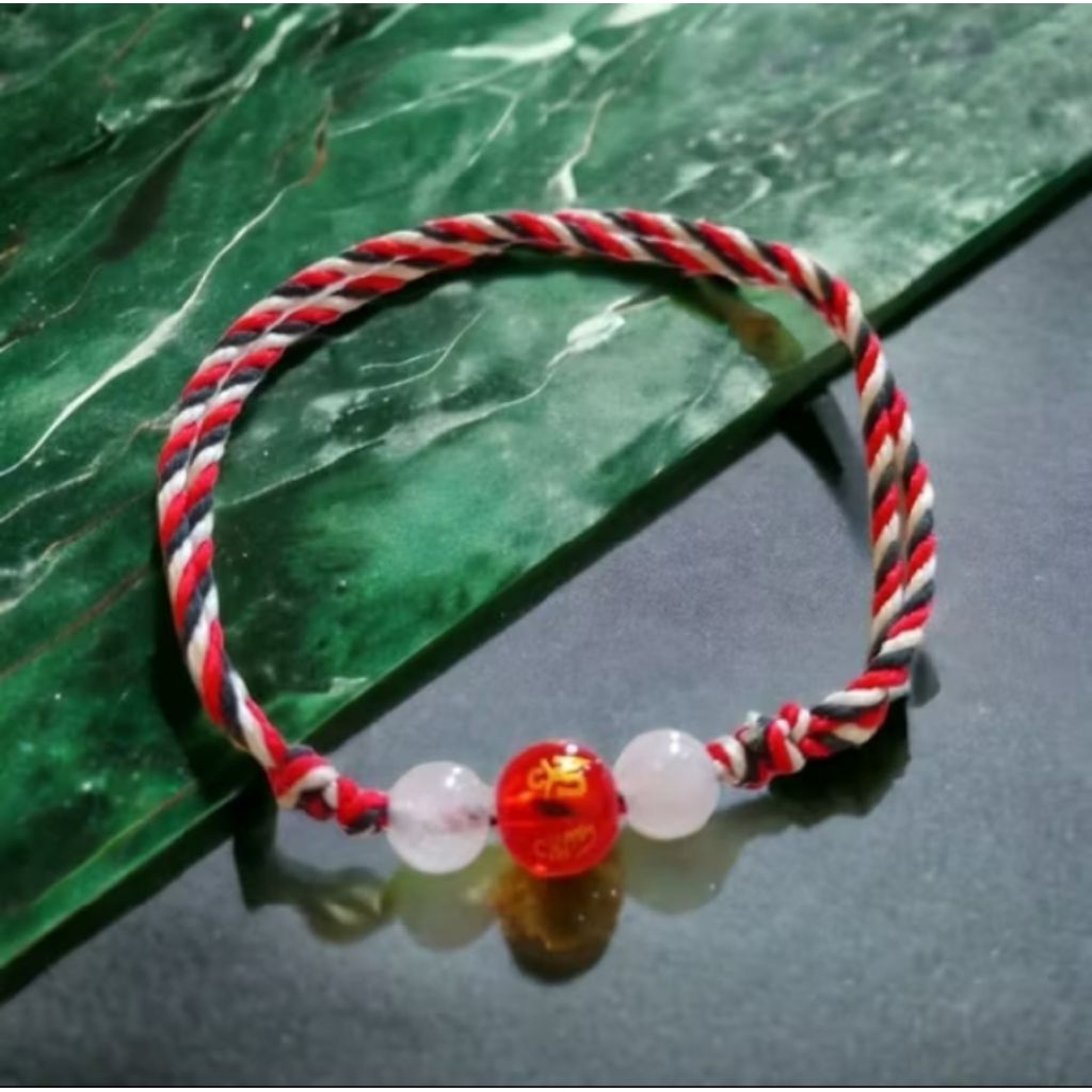 GELANG TANGAN TRIDATU BATU GIOK MERAH APIT BATU ALAM / GELANG TANGAN TRIDATU BATU ROSEQUARTZ MIX BOL