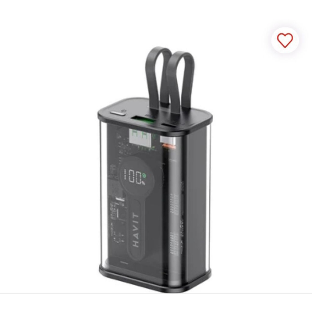 HAVIT Power Bank PB94 10000mAh Hitam - Fast Charging 22.5W PD & QC, Kabel Bawaan USB-C & Lightning