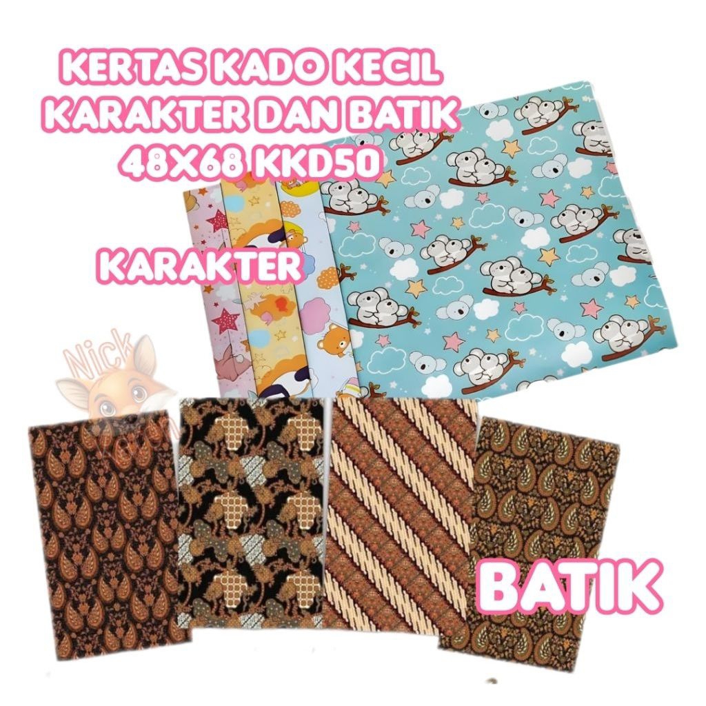 

KERTAS KADO KECIL KARAKTER dan batik 48X68 KKD50