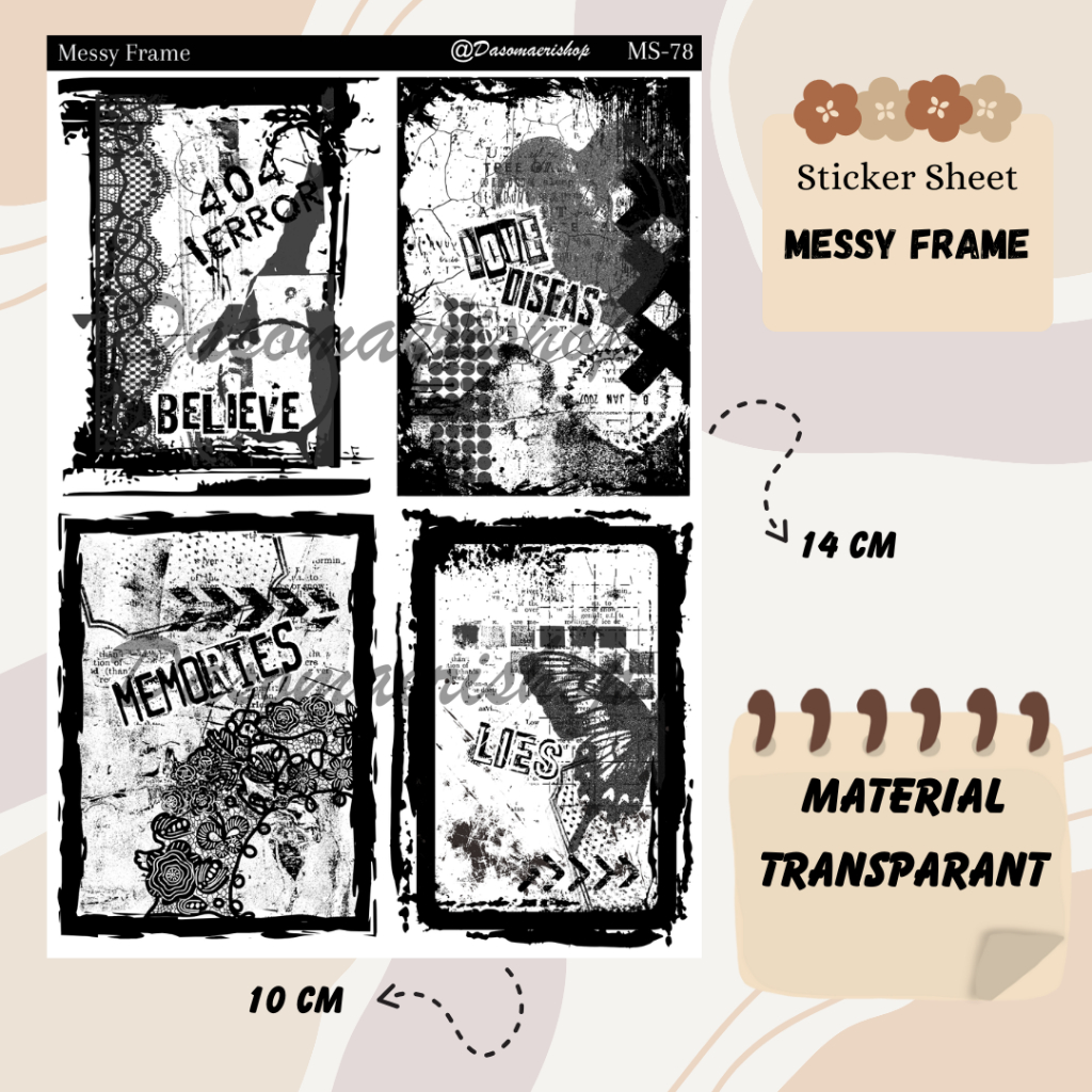 

Sticker Sheet Messy Frame Stiker Tulisan Dekorasi Journaling Scrapbook Handmade by Dasomaerishop