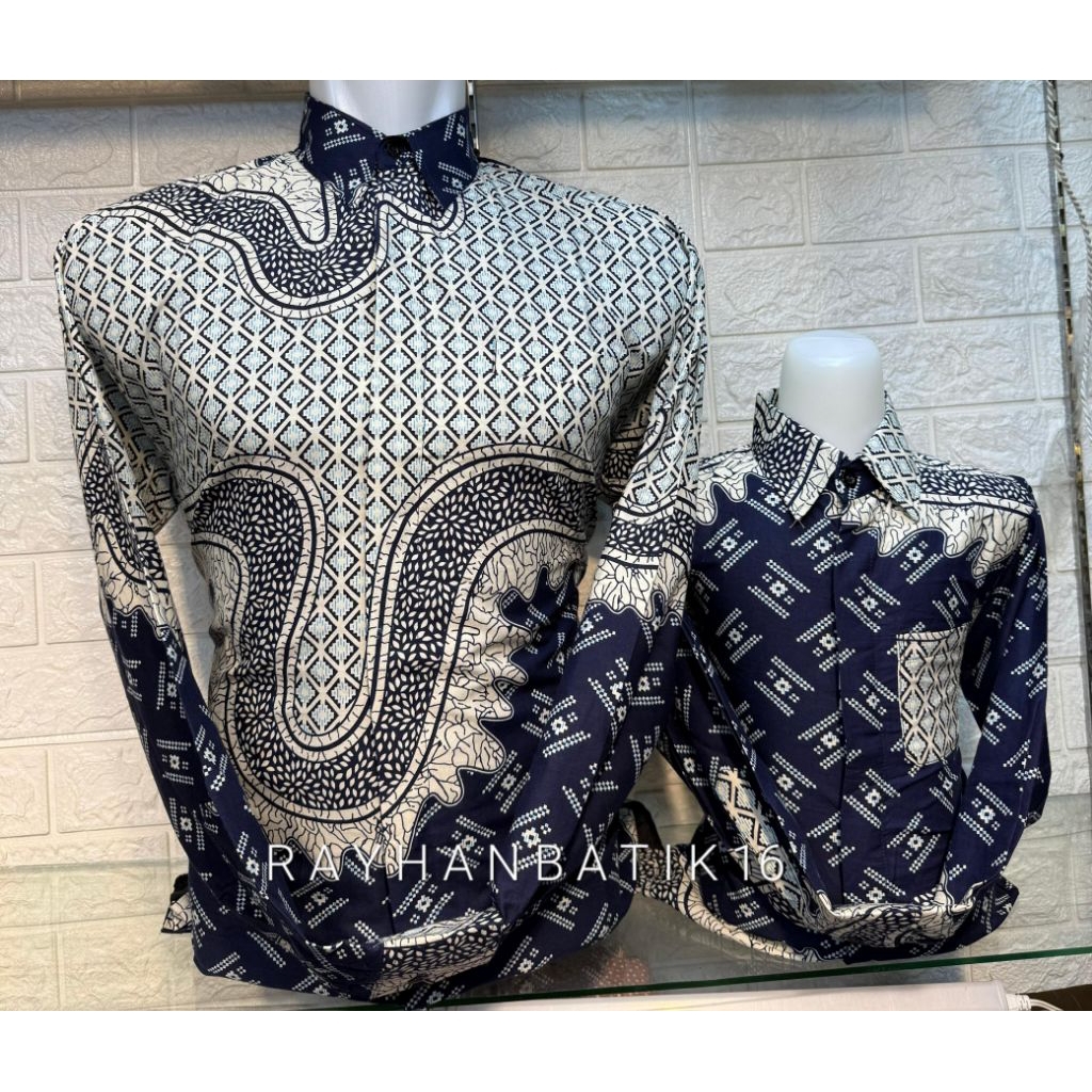 KEMEJA BATIK PRIA LENGAN PANJANG AYAH DAN ANAK WARNA NAVY // COUPLE BATIK PREMIUM // BAJU BATIK SERA