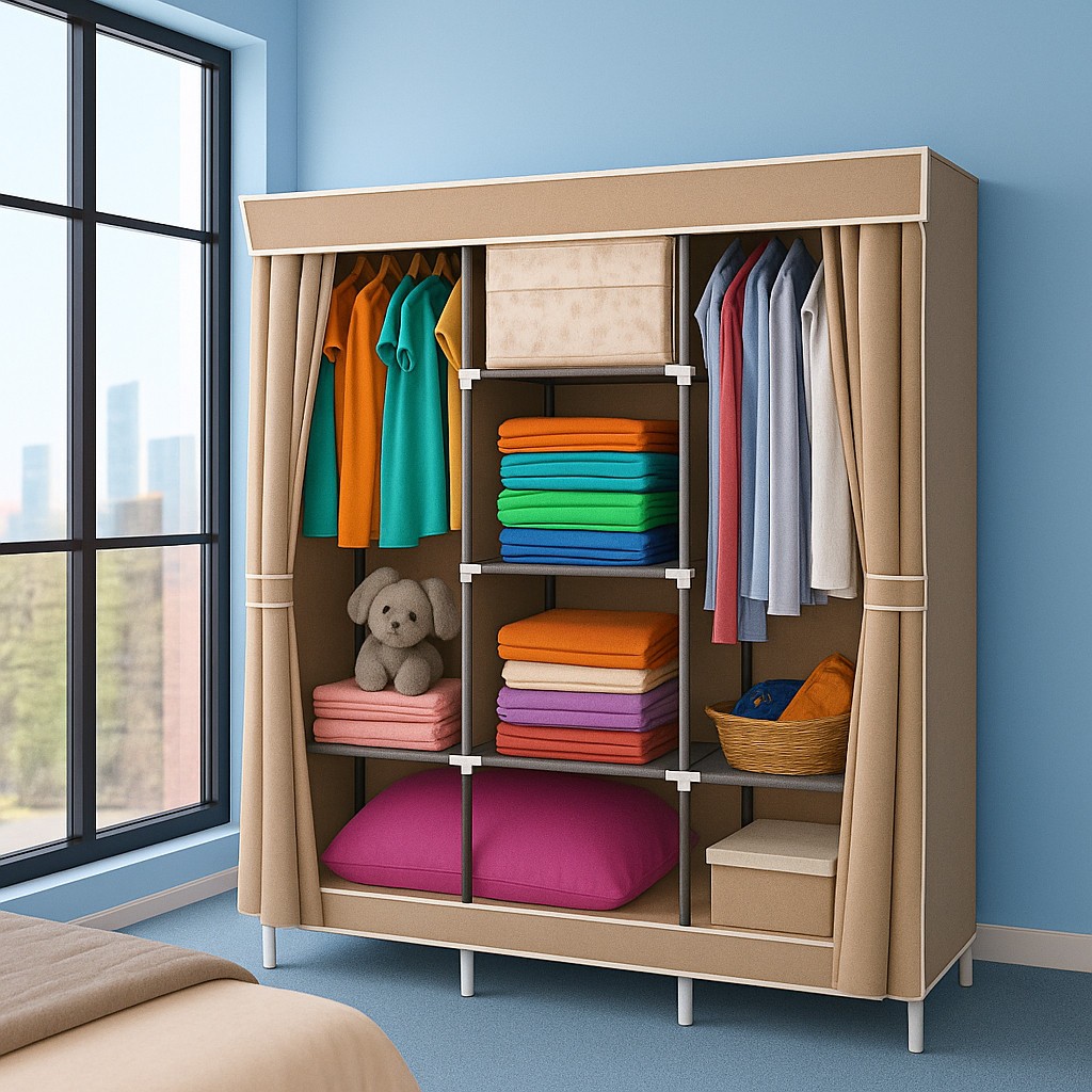 Rak Lemari Kain Portable Resleting Lemari Pakaian Minimalis