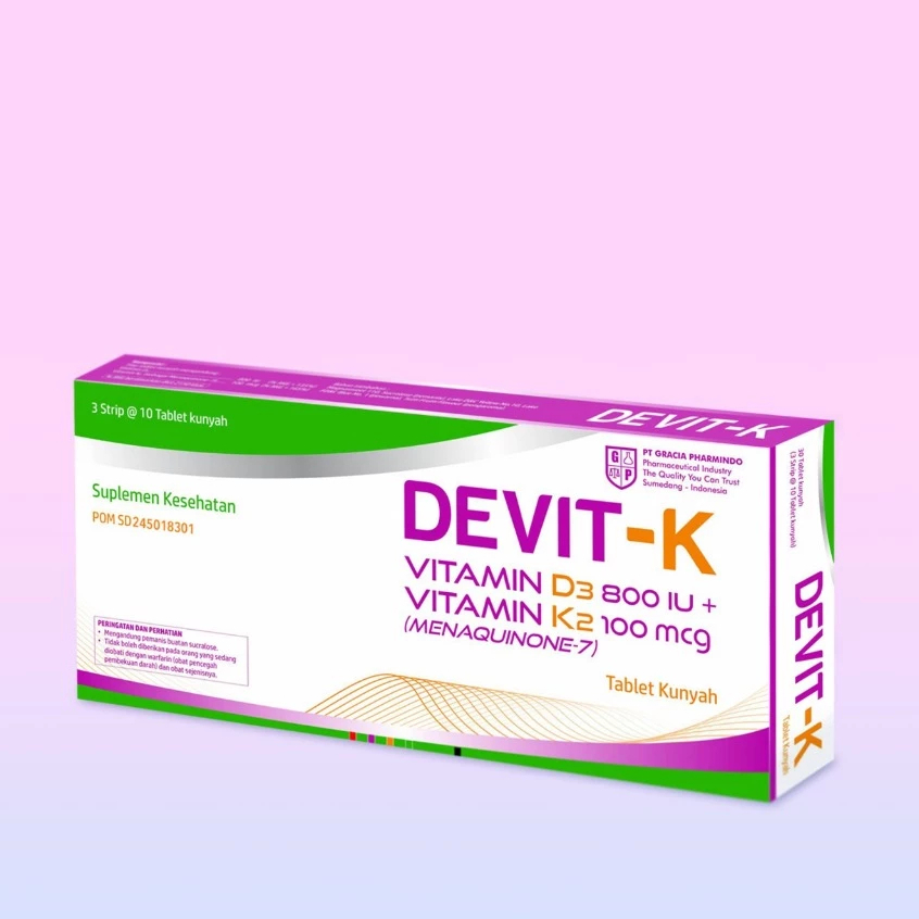 Devit K Box 30's Tablet Gracia - Vitamin D3 800iu / Vitamin K2 100mcg / Vitamin Tulang