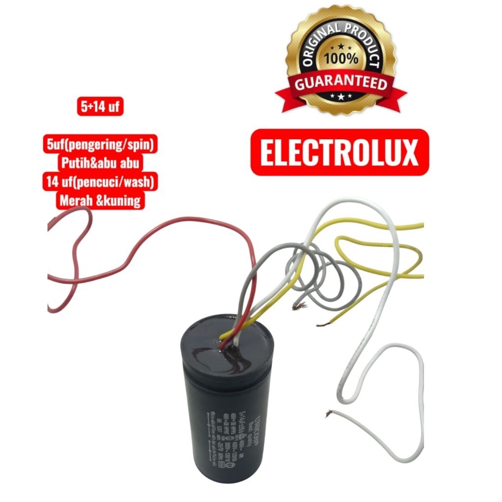 KAPASITOR MESIN CUCI 2 TABUNG ELECTROLUX 5+14UF