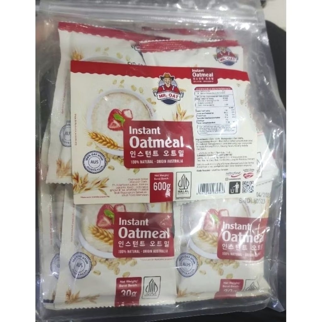 

Mr Oat quaker instant oatmeal bag sachet 600gr 100% oat sereal gandum no sugar origin australia