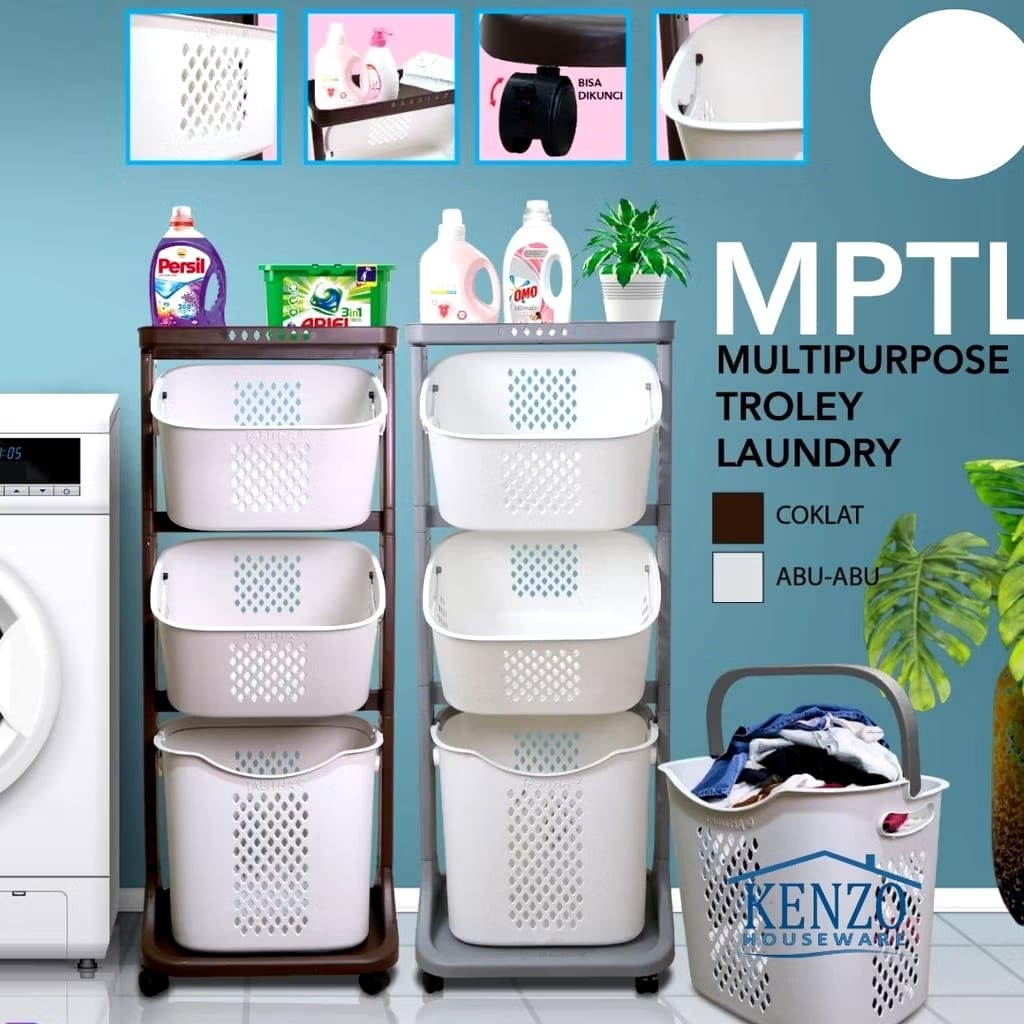 RAK Laundry 3 susun tingkat keranjang kain kotor besar