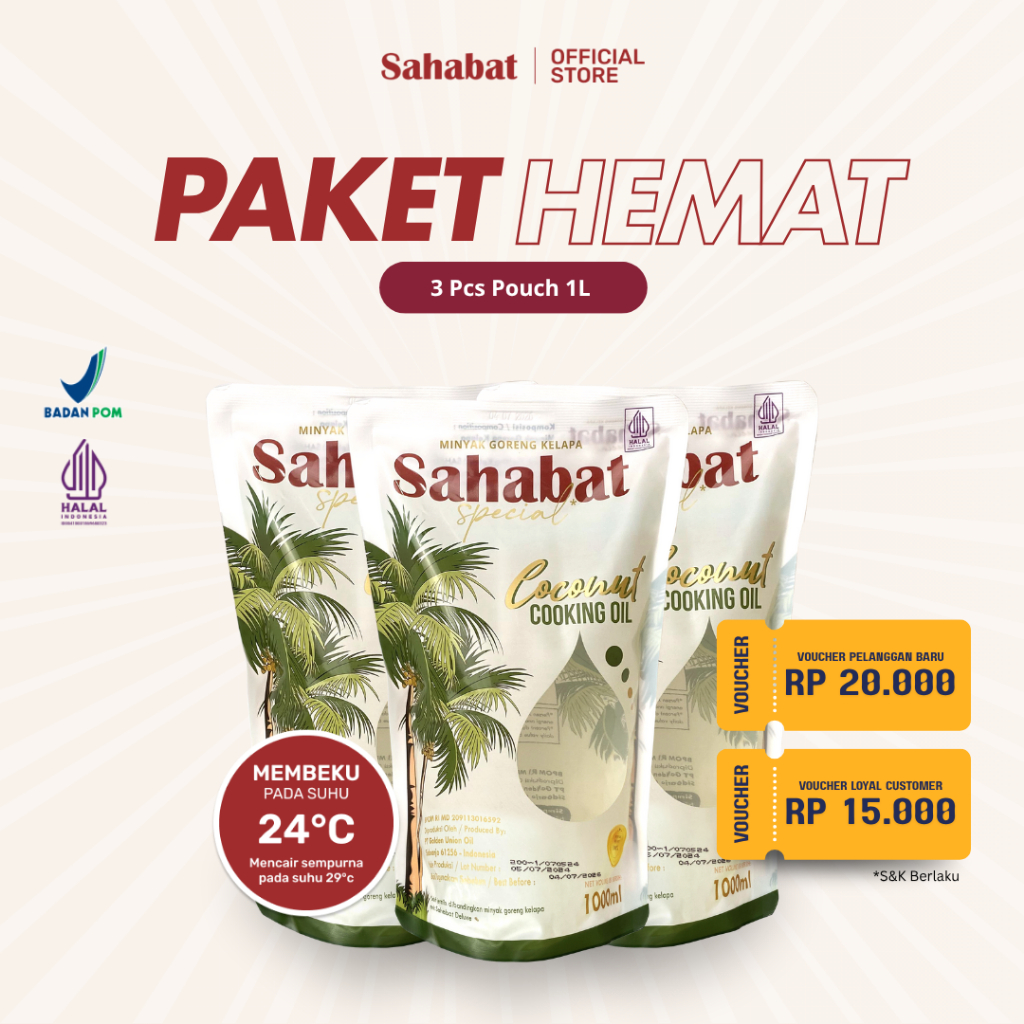 

[PAKET HEMAT] 3 pcs - Sahabat Special Minyak Goreng Kelapa 1L Pouch - Coconut Cooking Oil | 1 Liter Pouch