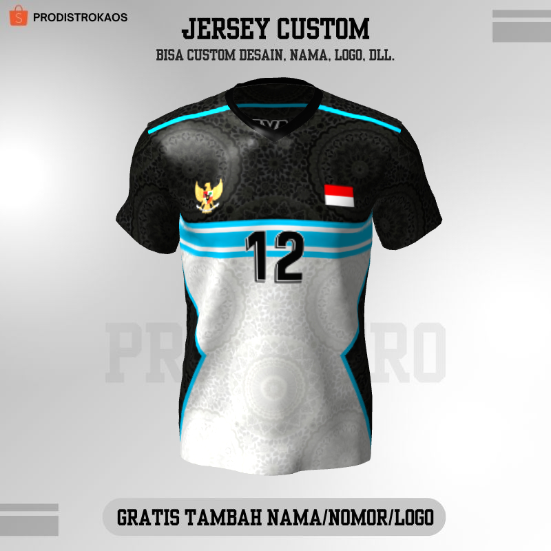 Kaos Jersey Olahraga Badminton Pingpong Lari Volly dll - Jersey Volly Hitam Putih Motif Batik 141