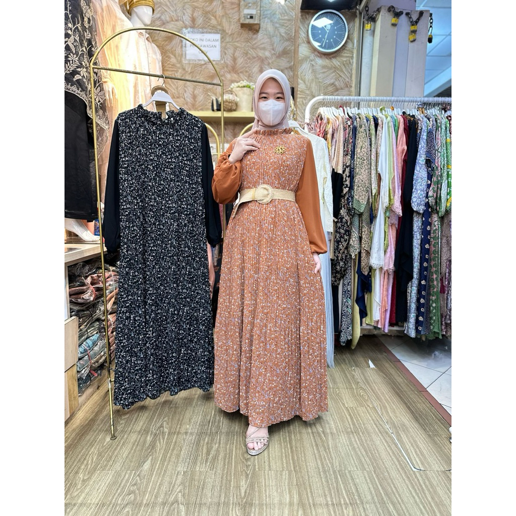 GAMIS PLISKET KEKINIAN | DRESS MOTIF BUNGA | GAMIS CANTIK