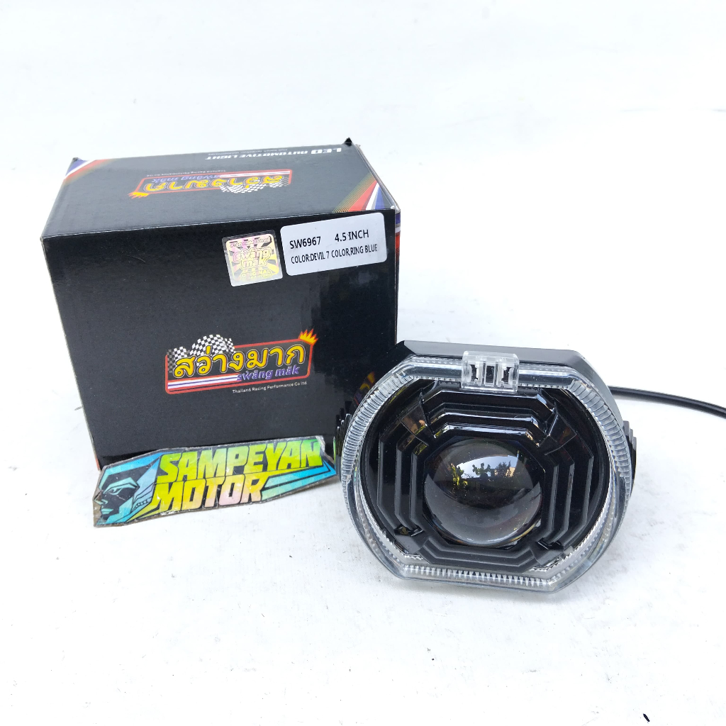 Lampu Depan Variasi Billet Bilet Biled 4,5 Inch Led Putih Biru & Merah Swangmak Swang Mak SW6973 Set