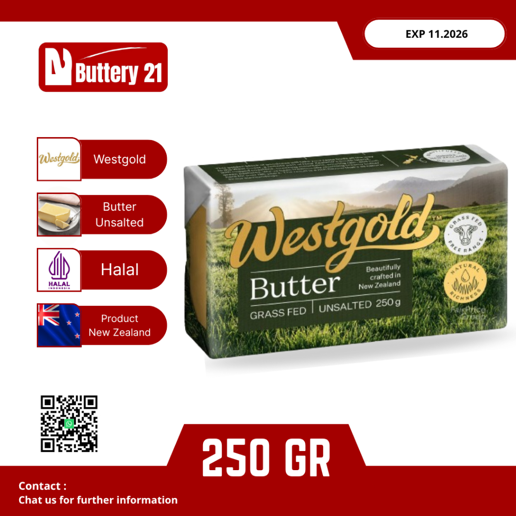 

WESTGOLD UNSALTED BUTTER 250 GR NEW ZEALAND/BUTTER TIDAK ASIN/BAHAN KUE BUTTER