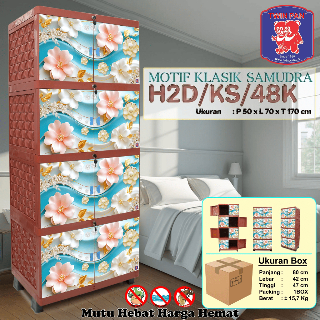 Lemari plastik twin pan 4 susun kunci