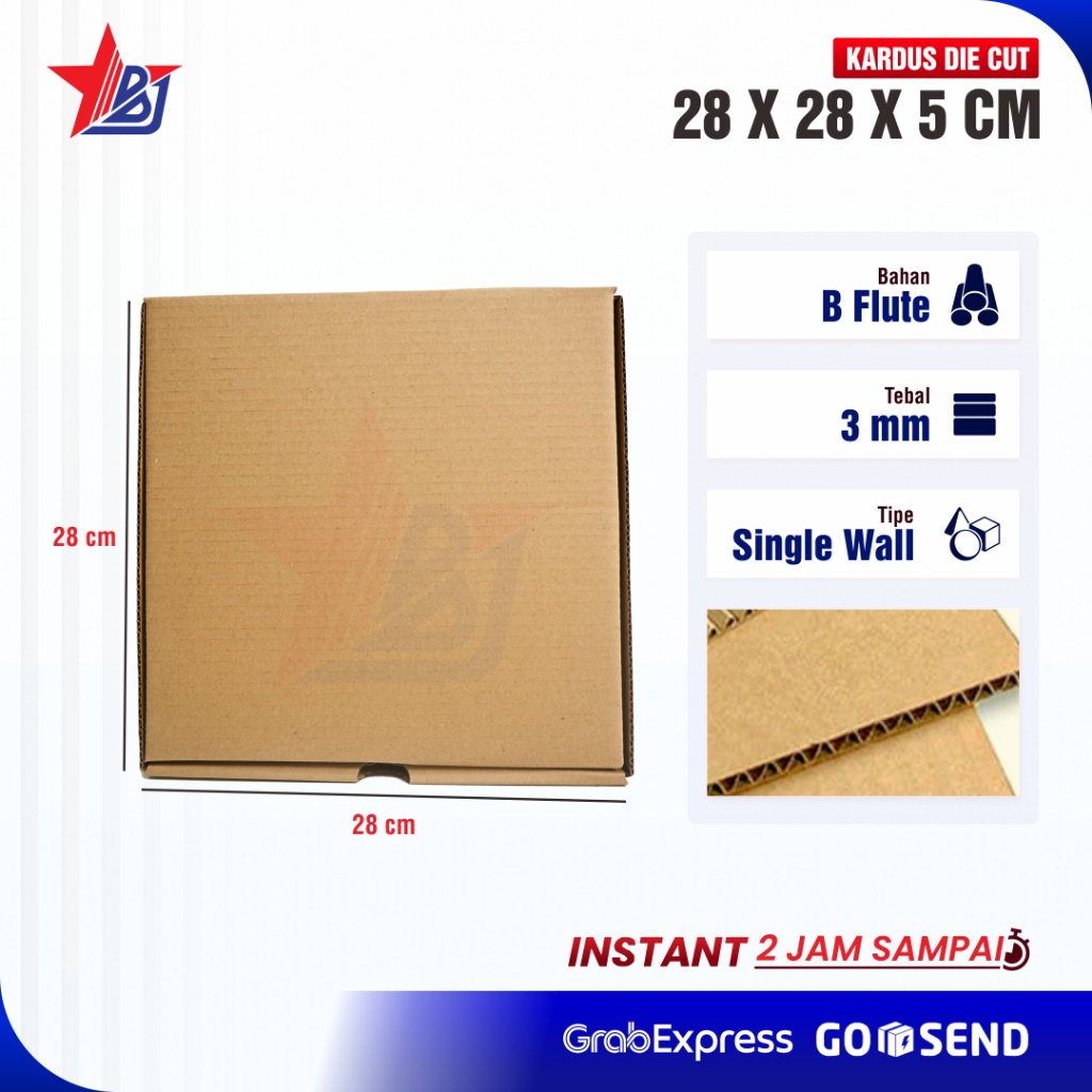 

Kardus Corrugated 28x28x5 CM | Die Cut | Kotak Karton | Box Packing Souvenir Pizza
