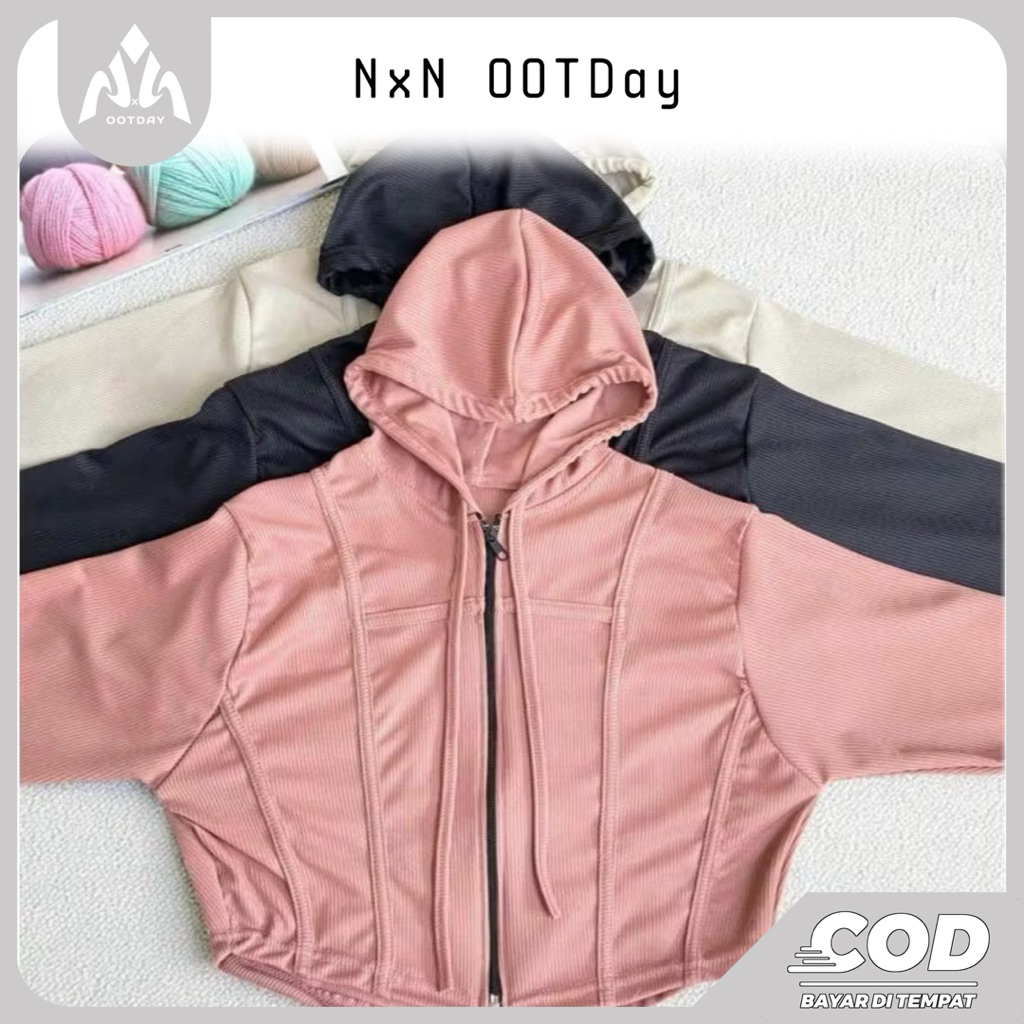 Jaket Zipper Hoodie Crop Top Wanita | Hoodie Zipper Crop | Jaket Crop Rib Wanita
