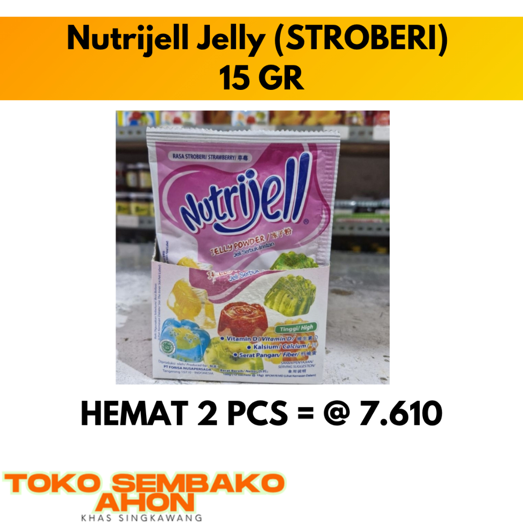 

Nutrijell Jelly (STROBERI) | Powder Puding Jelly 15 gr / Nutrijell Rasa Stroberi / Jelly Bubuk Nutrijell 15g / Puding Nutrijell