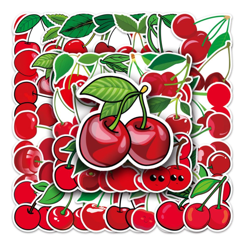 

[50 Pcs] DECO STICKER | STICKER DIY | JURNAL AESTHETIC [DS-129] CHERRY FRUITS BUAH-BUAHAN SAYURAN Sticker Koper, HP Laptop Tumbler Komputer