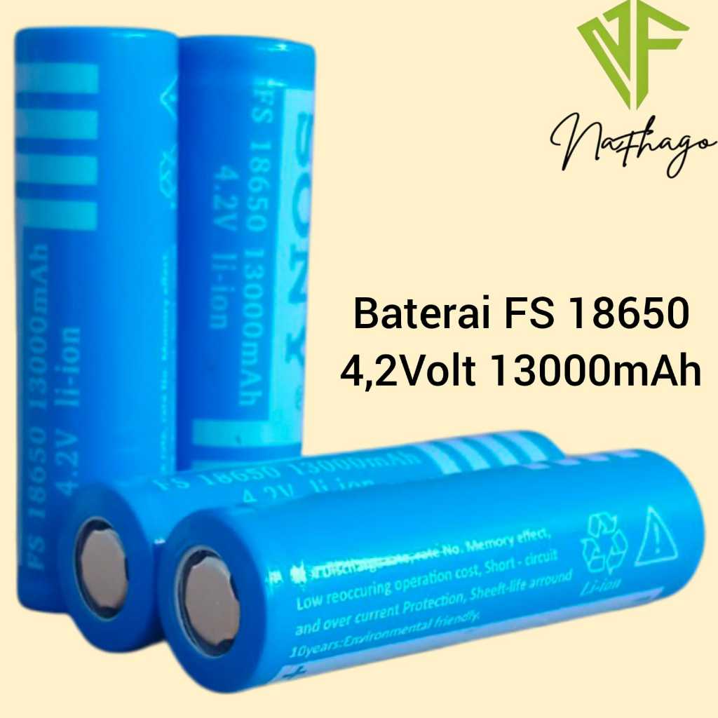 Baterai Charger Atau Baterai Cas Li-ion FS 18650 Biru 4.2Volt 13000mAh Isi 4 pcs